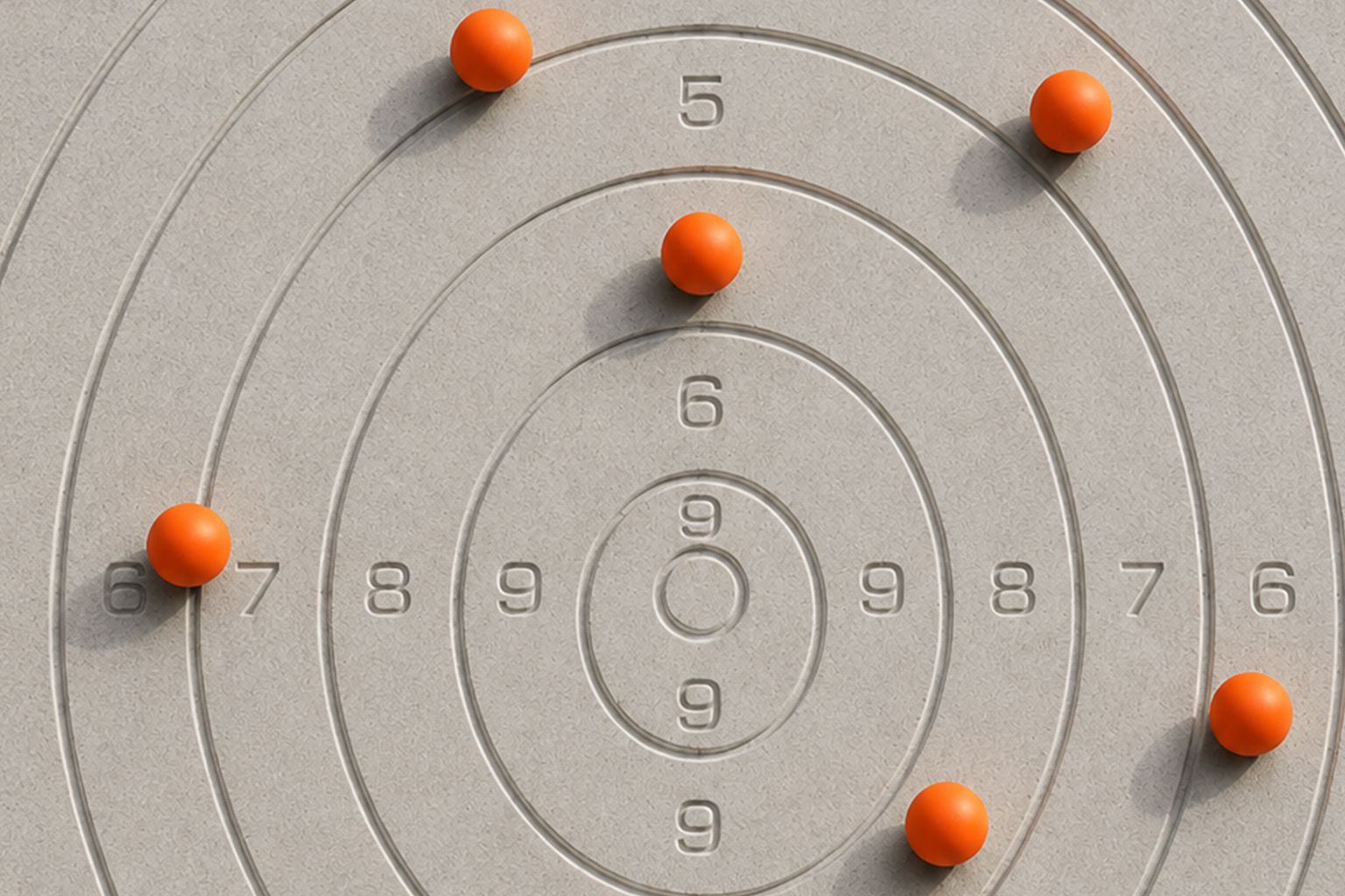 Abstract 3D spheres orbiting engraved numbers on a stone surface